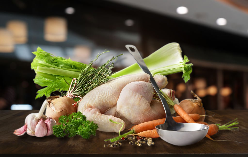 Basic chicken stock ingredients.