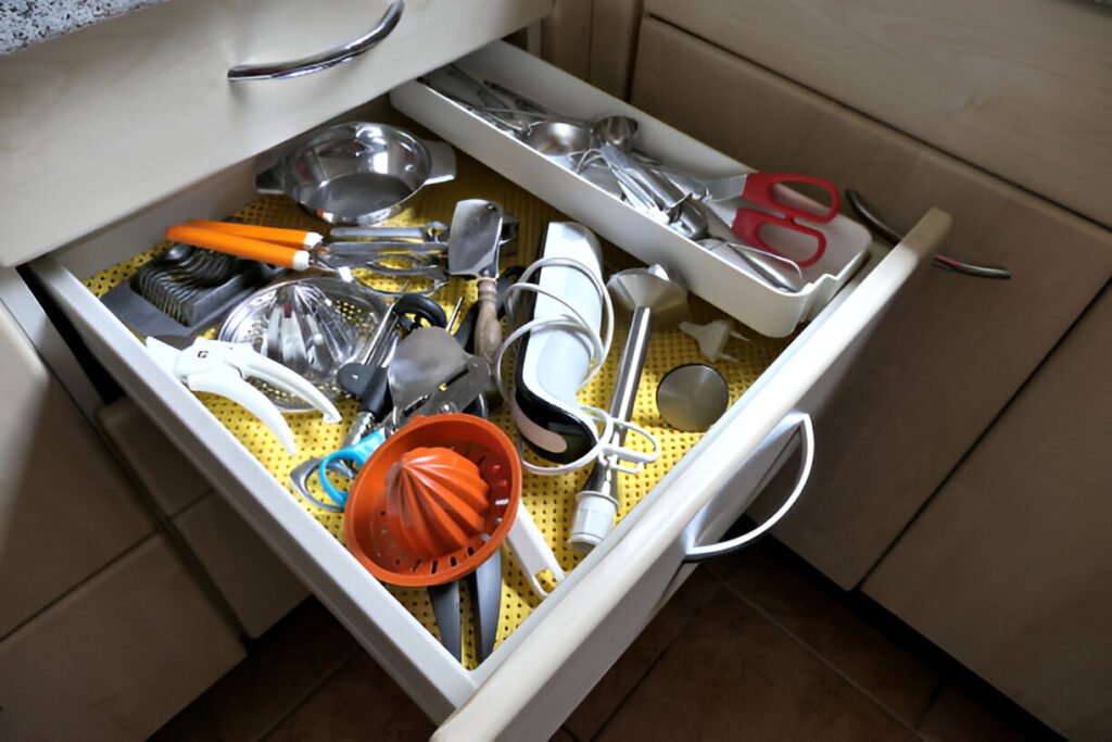 Cluttered kitchen drawer